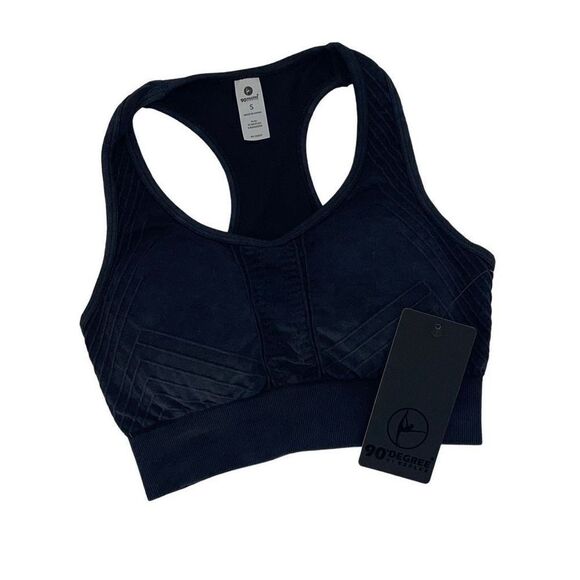 90 Degree Reflex Womens Sports Bra Full Support Racerback Stretch‎ Black Small - Picture 1 of 5